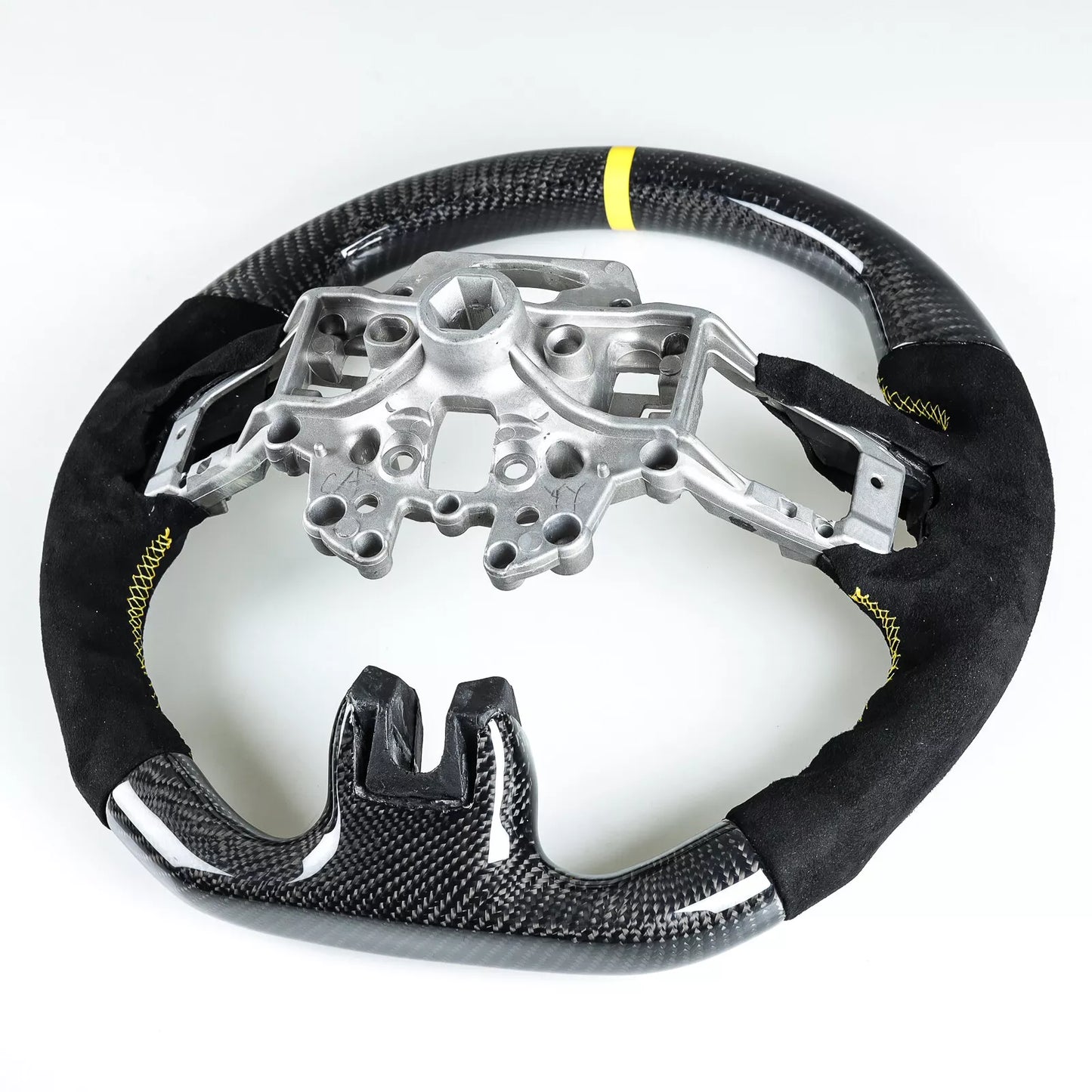 Steering Wheel Carbon Fiber Suede Yellow for Ford Mustang EcoBoost (15-17)