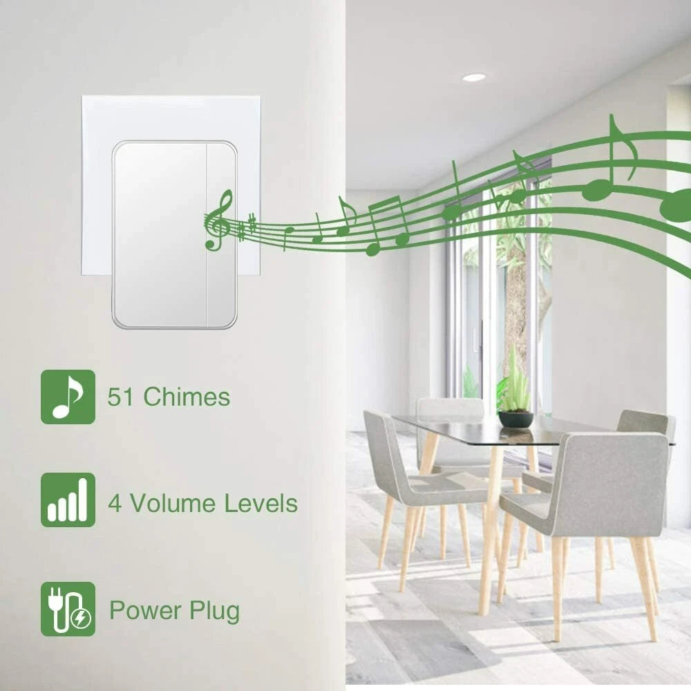 Self-Powered IPX7 Waterproof Wireless Doorbell Chime for Home