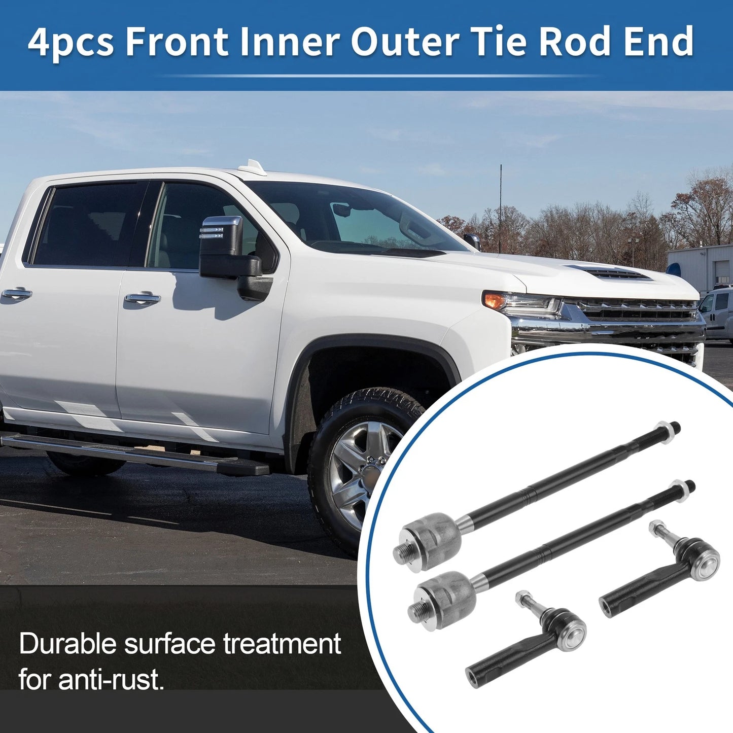 4x Front Inner Outer Tie Rod End Link for Chevrolet Equinox (2010-2017)