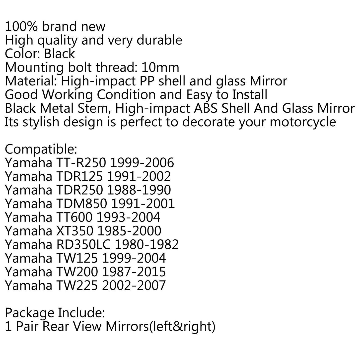 Rearview Mirror for Yamaha XT350 TT600 TW225 TDR250 (1985-2000)