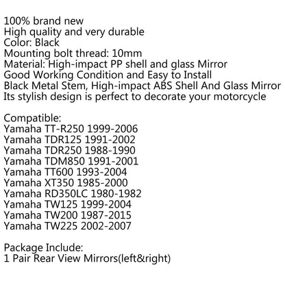 Rearview Mirror for Yamaha XT350 TT600 TW225 TDR250 (1985-2000)