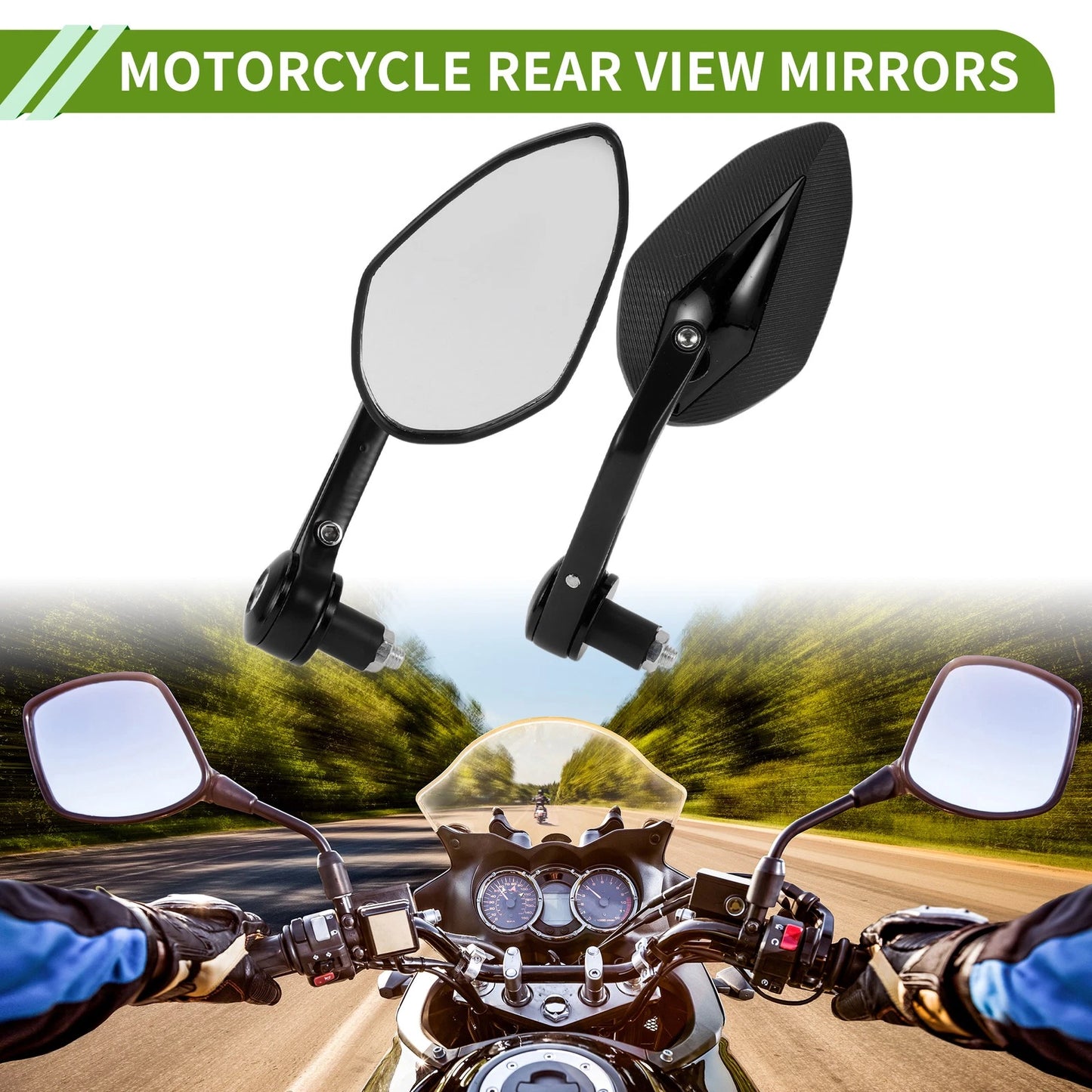 M8 Rear View Mirrors Prismatic Black Aluminum Plastic for Motorcycle