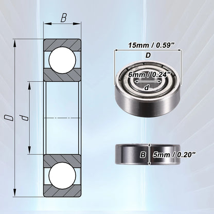 20pcs 6x15x5mm Double Metal Shield Single Row Deep Groove Ball Bearings