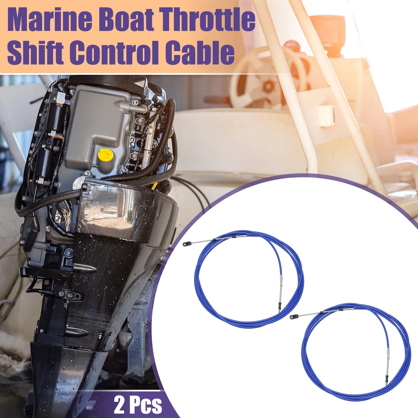2 x Marine Throttle Control Cable Blue with Fastening Head for Marine Engine