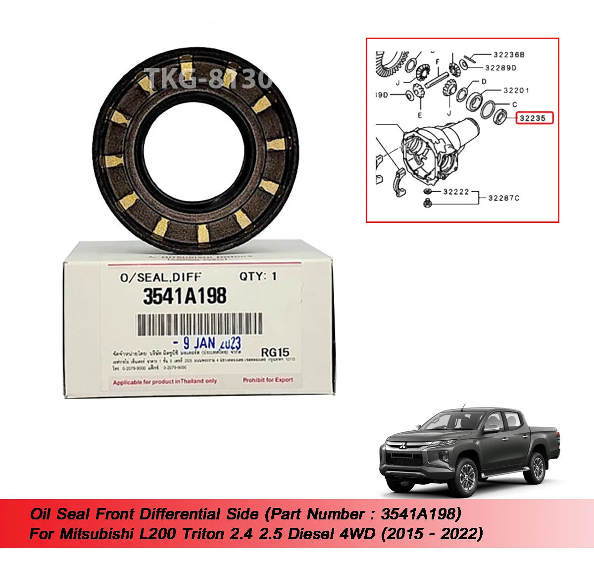 Front Diff Side Oil Seal for L200 Triton 2.4 2.5 Diesel 4WD (15-22)