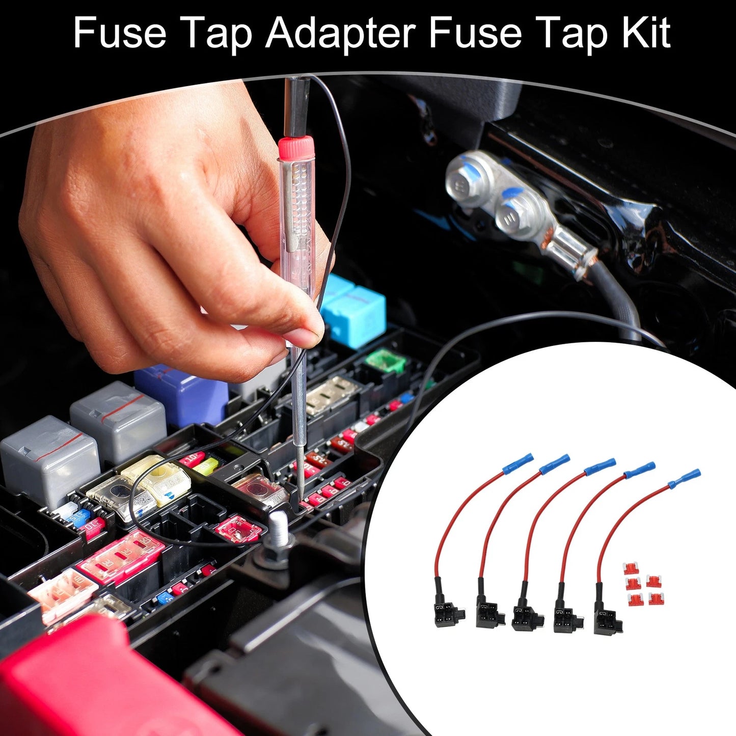 Mini Fuse Tap Adapter w/ 5 x 10A Blade Fuses for DC 32V