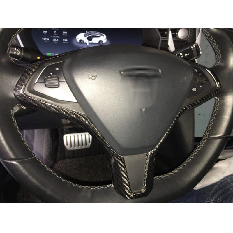 Real Carbon Fiber Center Steering Wheel Interior Trim fit For Tesla Model S