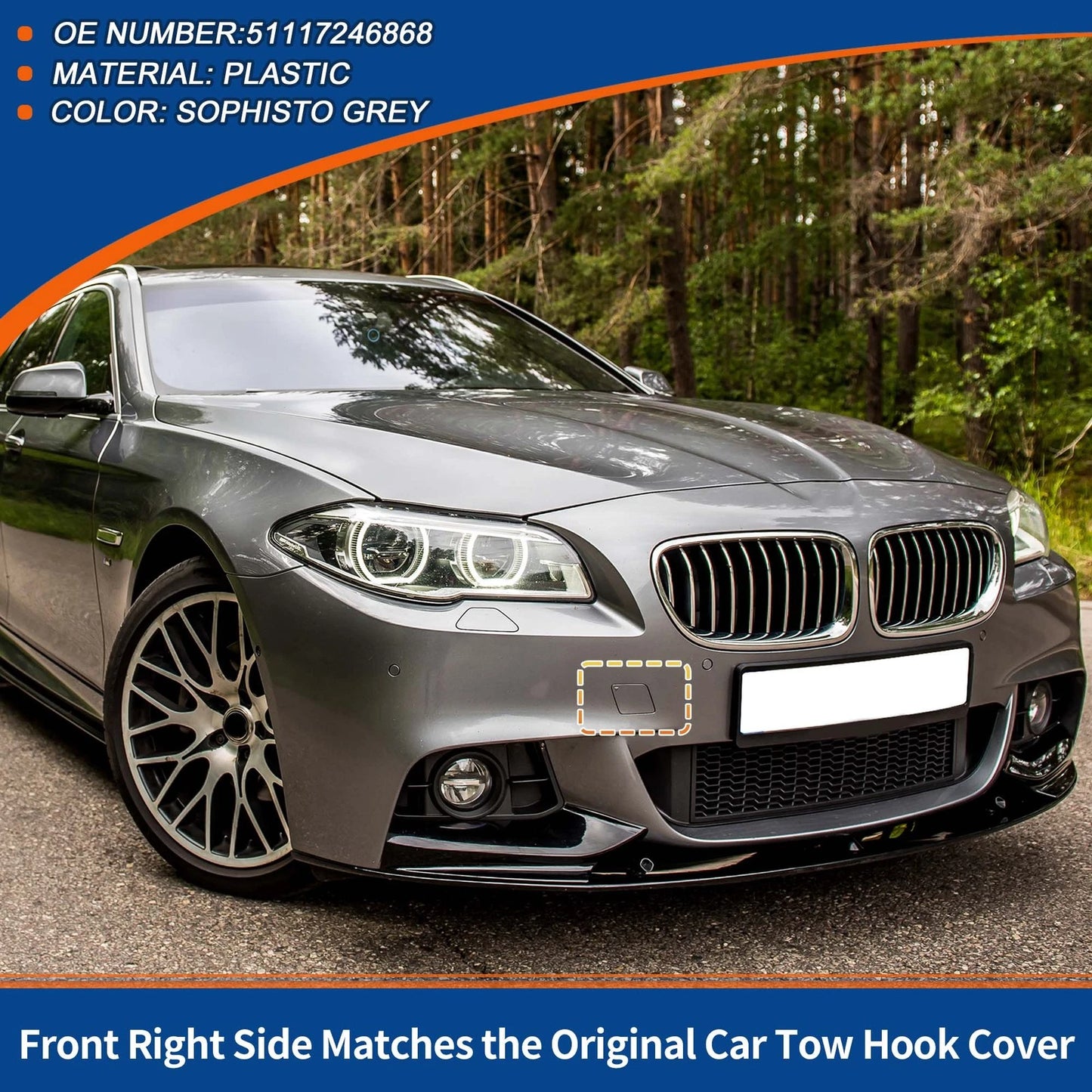 Tow Hook Cover for BMW Front Right Side Bumper Sophisto Grey (2012-2019)
