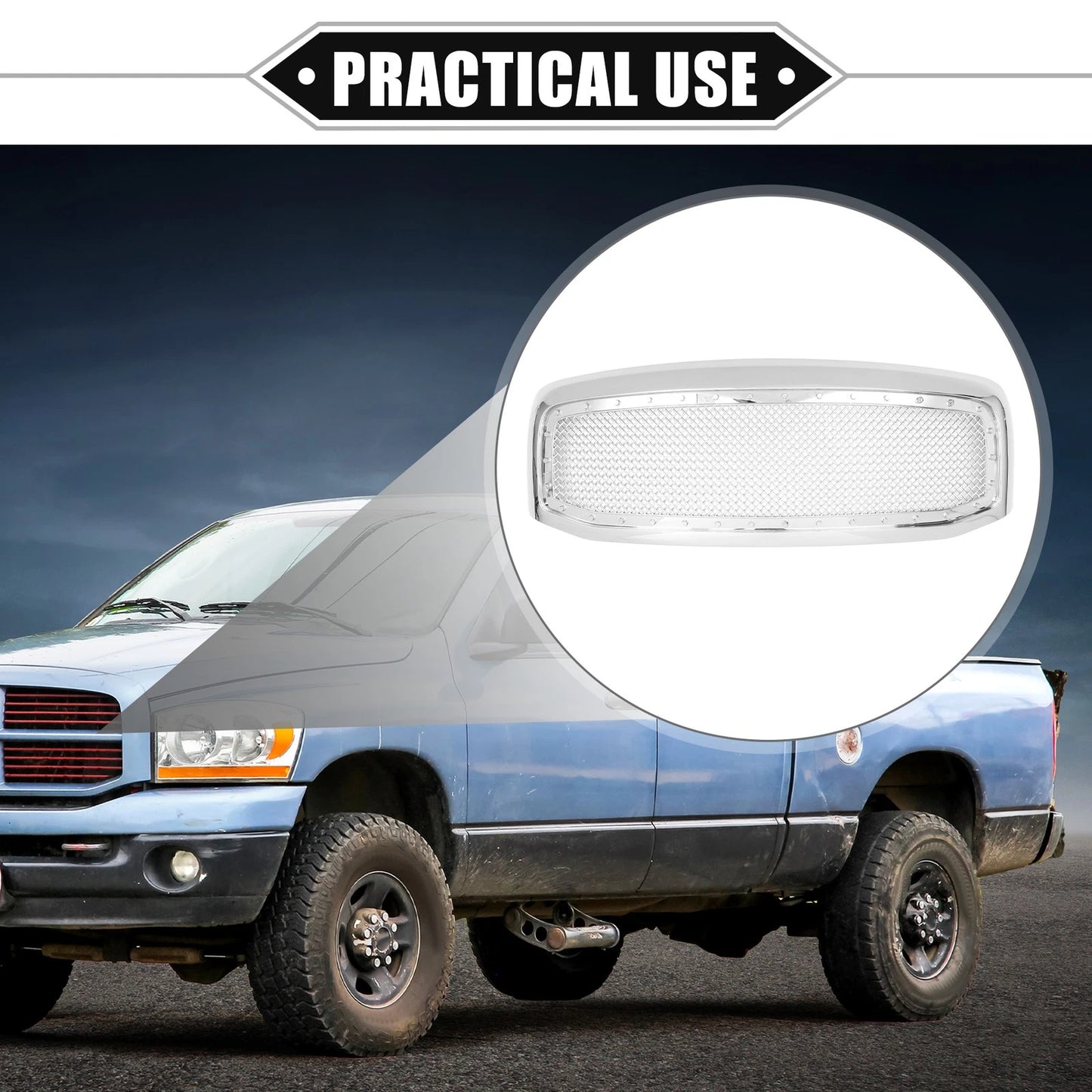 Front Grille Assembly with Rivet for Ram 3500 Dodge Chrome Silver Tone