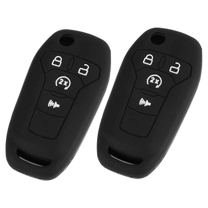 4 Button Car Key Cover Case Chain Holder for Ford F-150 F250 F450 (2015-2023)