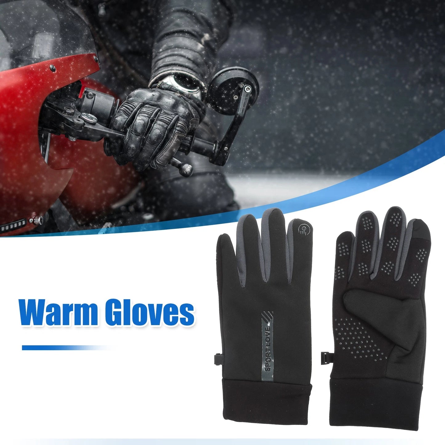 Riding Warm Gloves Liners Black Gray for Motorcycle Cycling Sporting