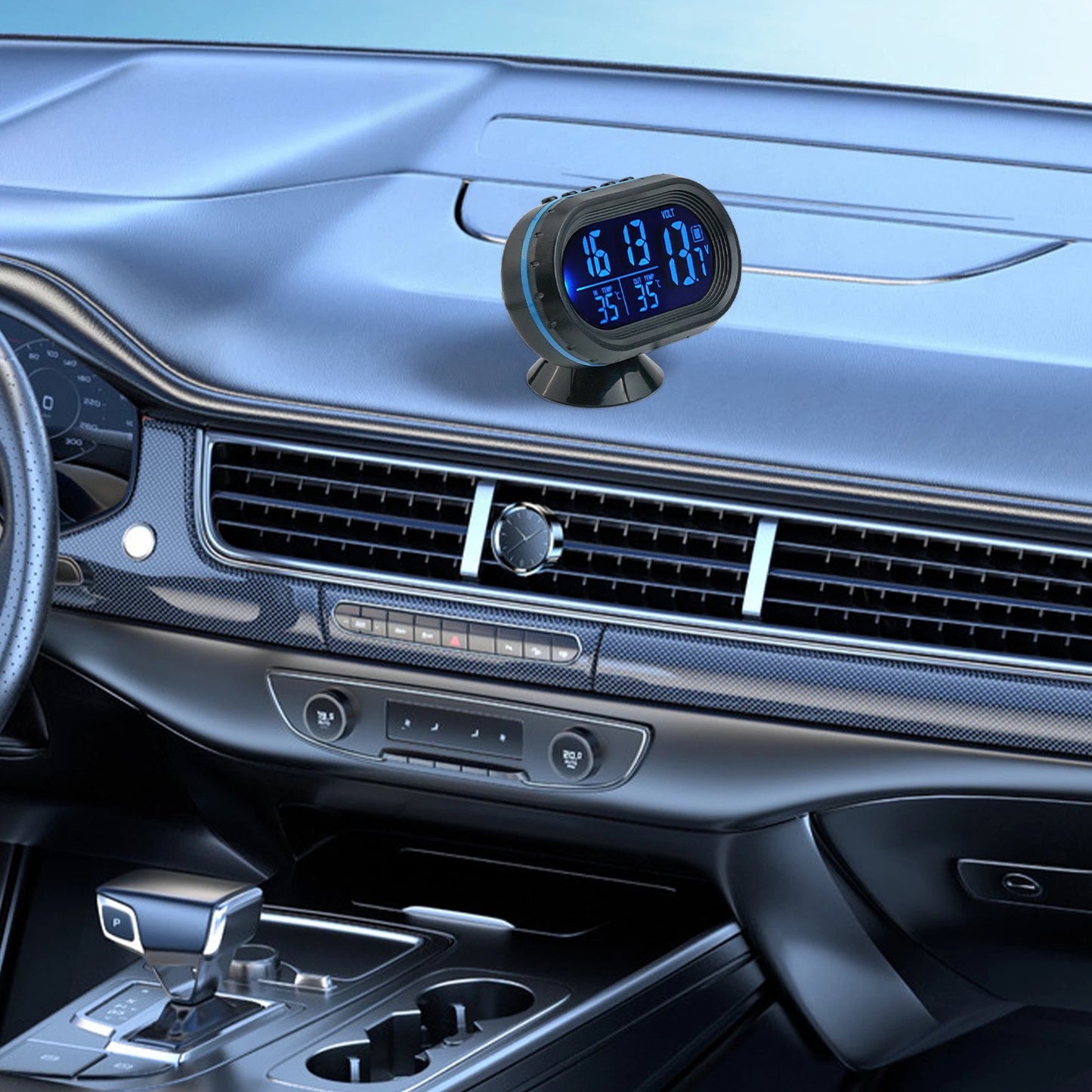 Compact Car Dashboard Digital Clock Thermometer and Voltage Meter