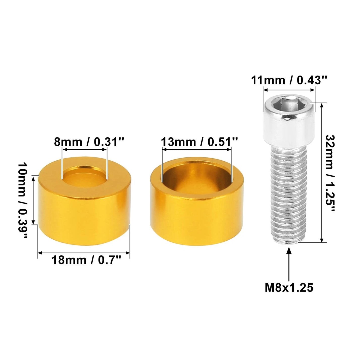9 Pcs M8x1.25 Header Manifold Cup Washers Bolts Gold Tone for Honda Acura