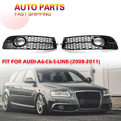 2 x Front Bumper Fog Light Grille Covers for Audi A6 C6 S-line (2005-2011)