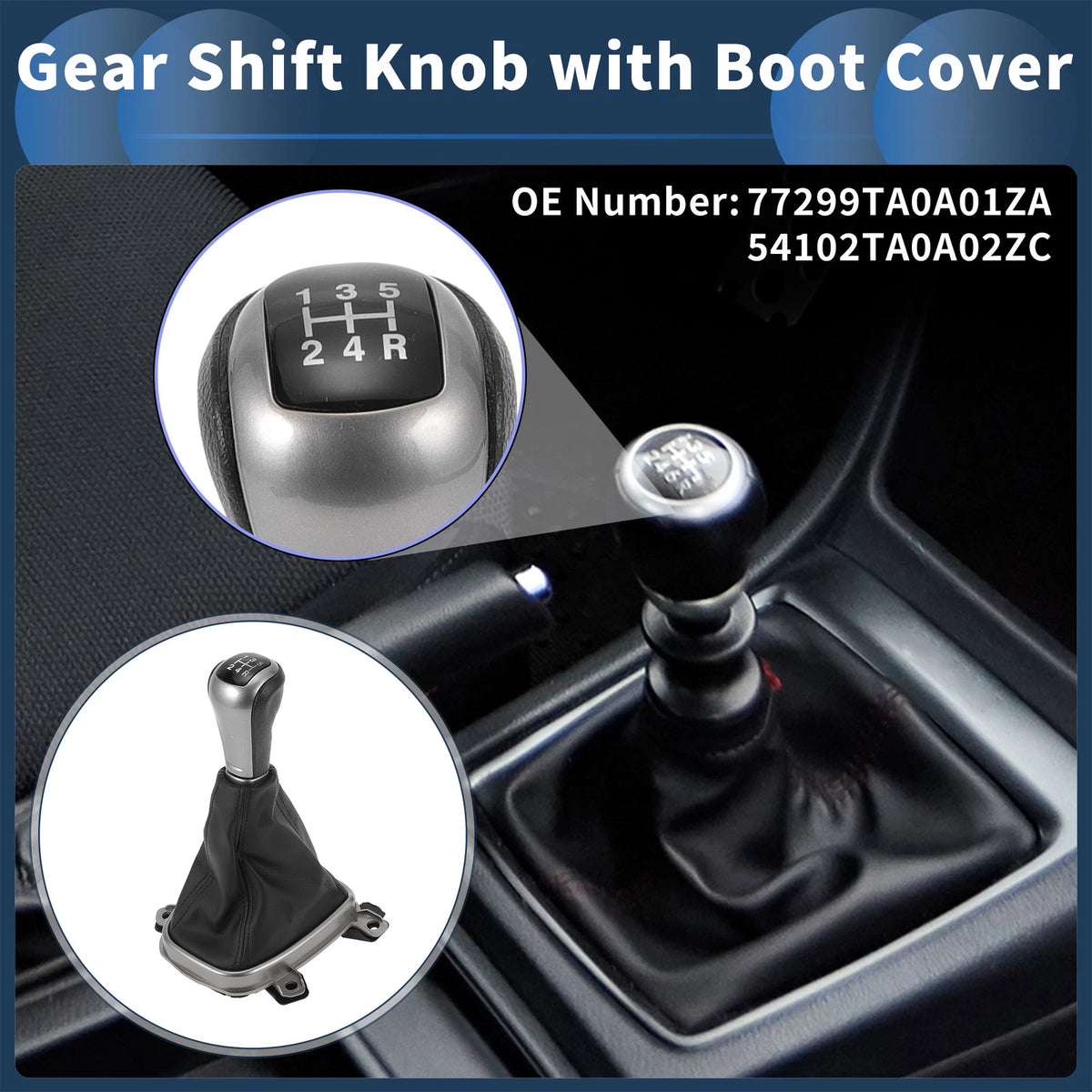 5 Speed Gear Shift Knob & Cover for Honda Accord (2008-2012)
