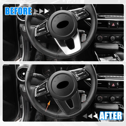 Carbon Fiber Black Interior Steering Wheel Cover Trim for Kia