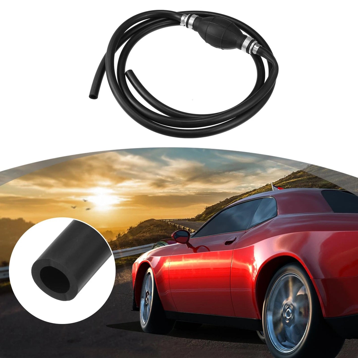 Hand Fuel Transfer Pump / 2m Long 8mm ID / Aluminum Joint for Car Motorcycle
