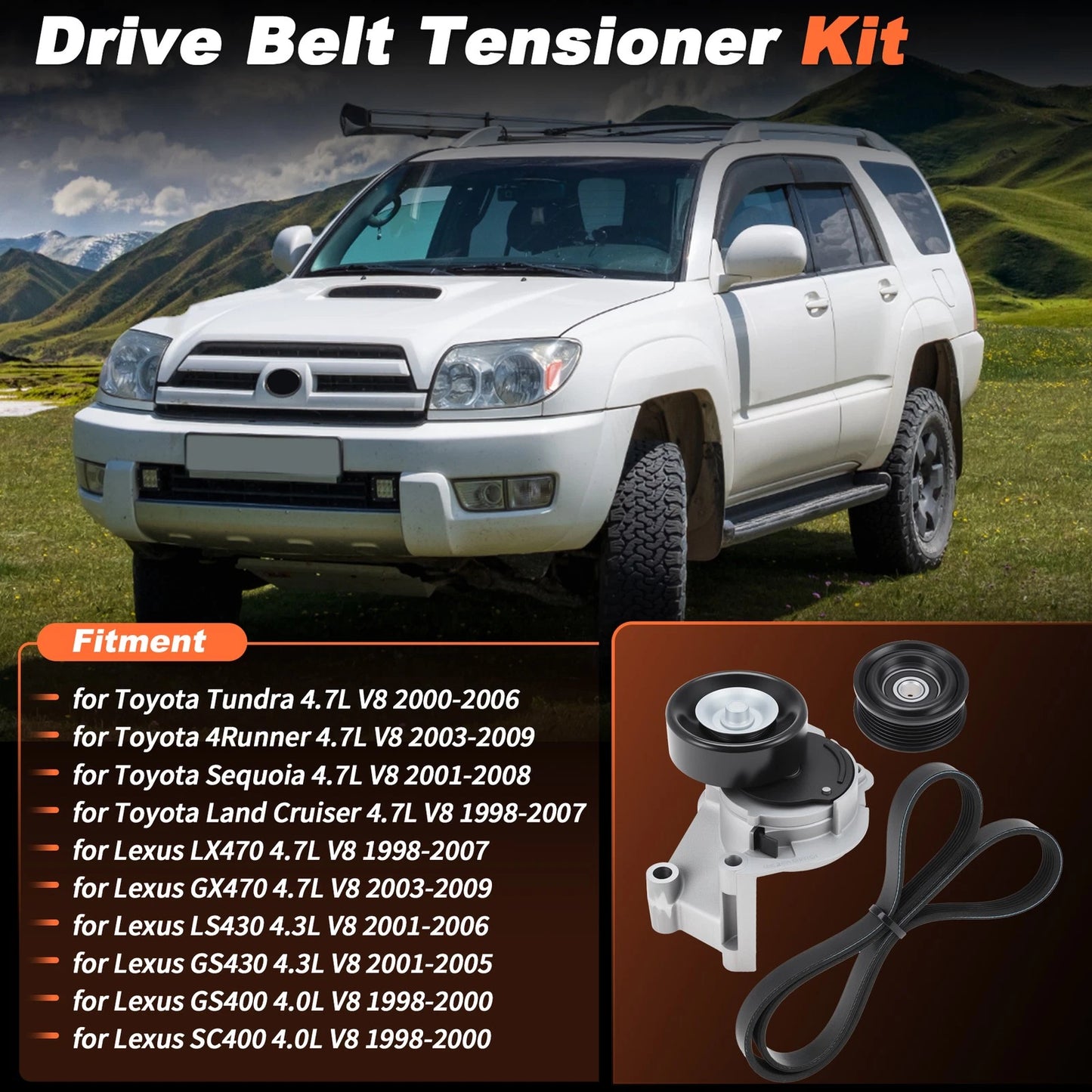 Serpentine Belt Drive Tensioner with Idler Pulley for Toyota Tundra