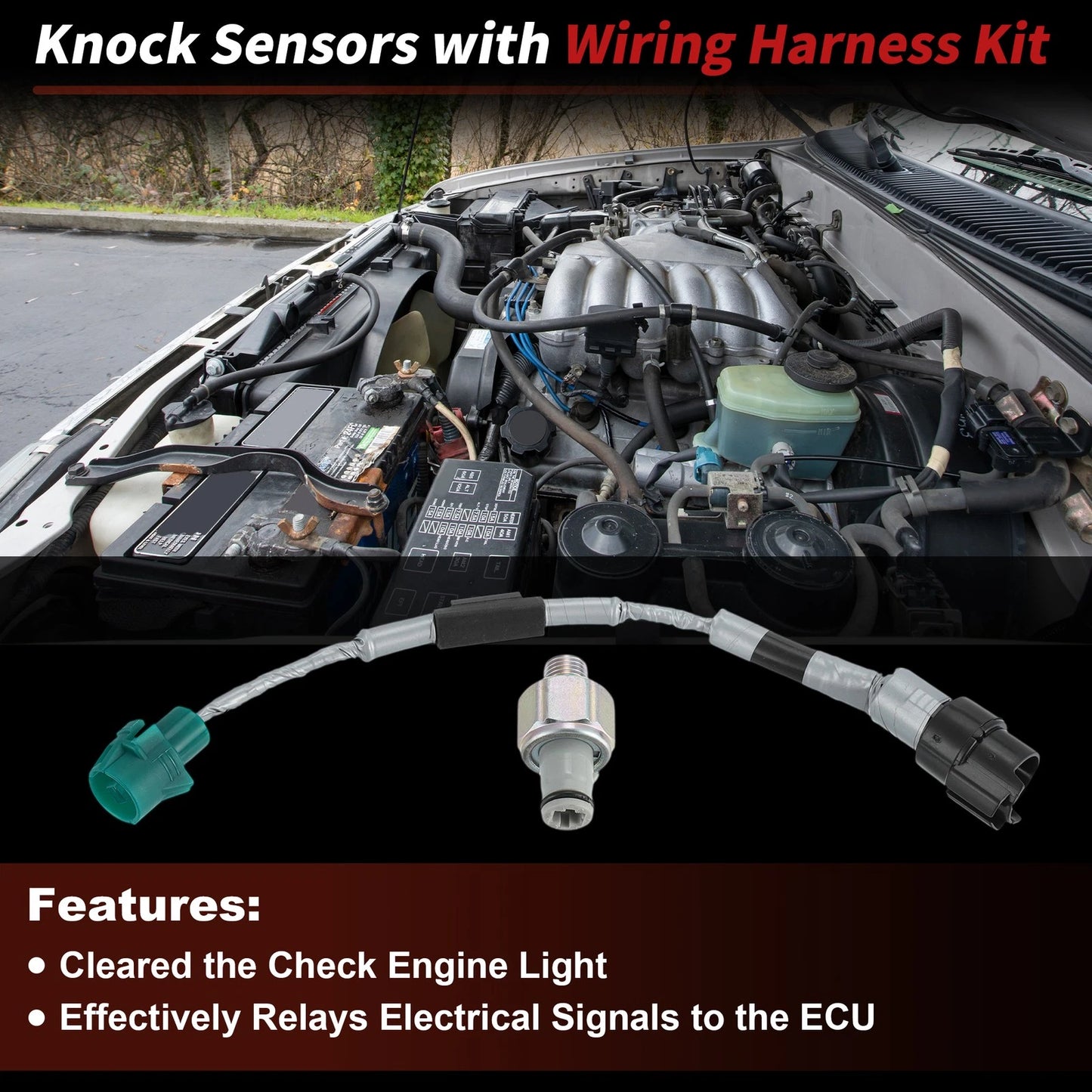 Knock Sensors 2 x Wiring Harness Kit for Toyota 4Runner (1988-1992)