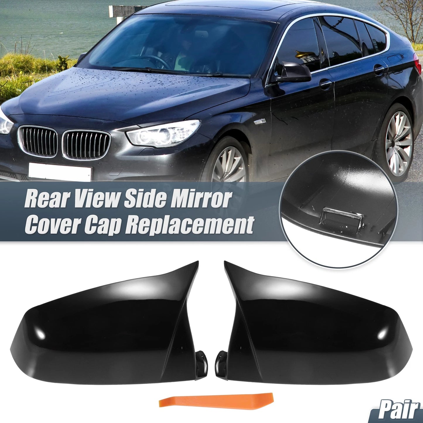 Door Rearview Mirror Cover Cap Gloss Black for BMW 525i 528i 530i 535i 550i