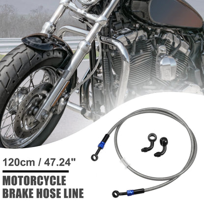 Brake Hose 120cm 90 Degree Motorcycle Braided Line Silver Tone for Motorcycle