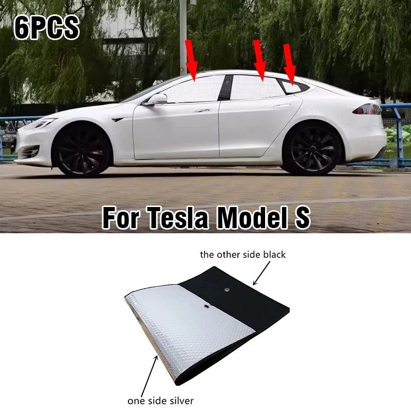 Side Window Sun Shade 6PCS Privacy Black Silver for Tesla Model S