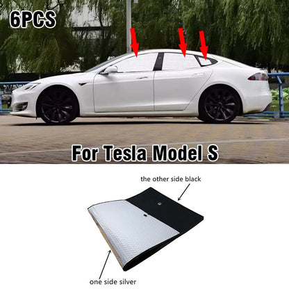 Side Window Sun Shade 6PCS Privacy Black Silver for Tesla Model S