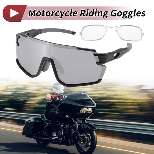 Motorcycle Riding Goggles Silver Tone Gray Lens Black Frame for Motorcycle