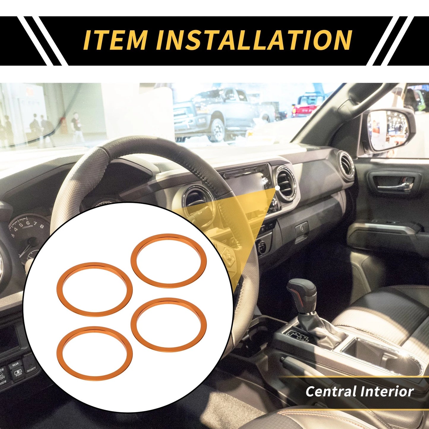 4 Pcs Car AC Vent Dashboard Decoration Rings for Toyota Tacoma (2016–2021)