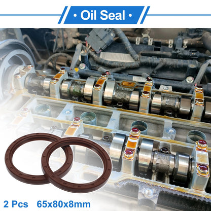 Oil Seal 65x80x8mm Brown 2 x Rotary Shaft Seal FKM Rubber for Make Model