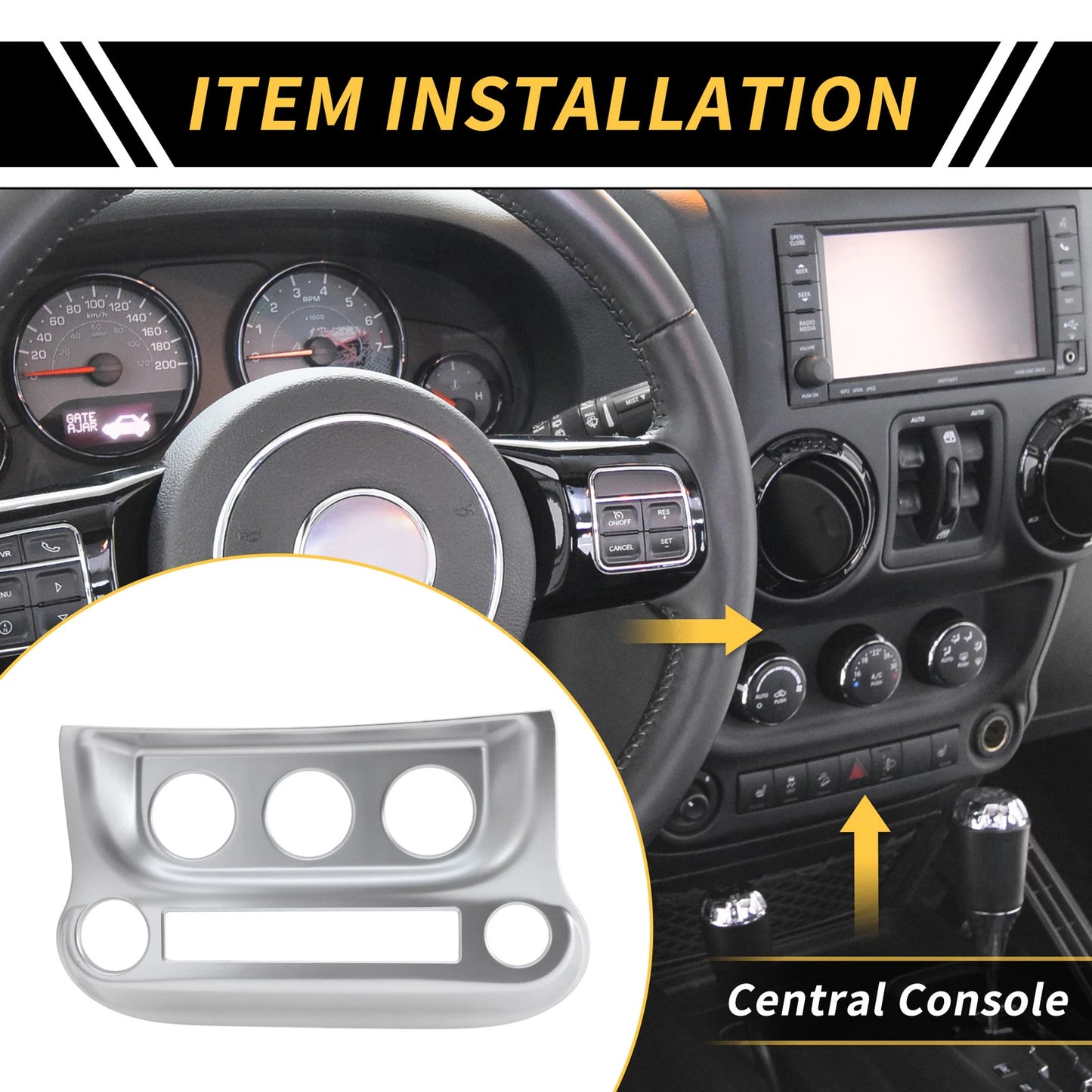 AC Switch Control Cover Trim for Jeep Wrangler JK JKU (2011-2017) Silver Tone