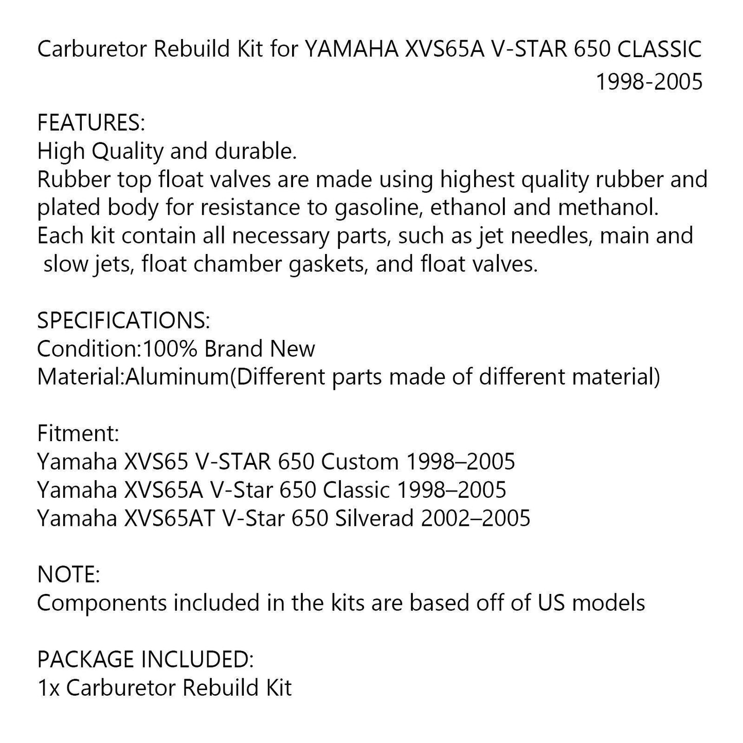 Carburetor Conversion Kit for YAMF2A XVS65A V-STF2 650 CLASSIC (1998-2005)