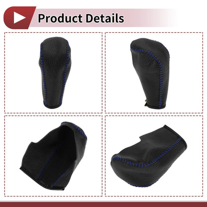 Gear Shift Knob Cover for BMW 3 Series E90 Black Blue Faux Leather (2004-2012)
