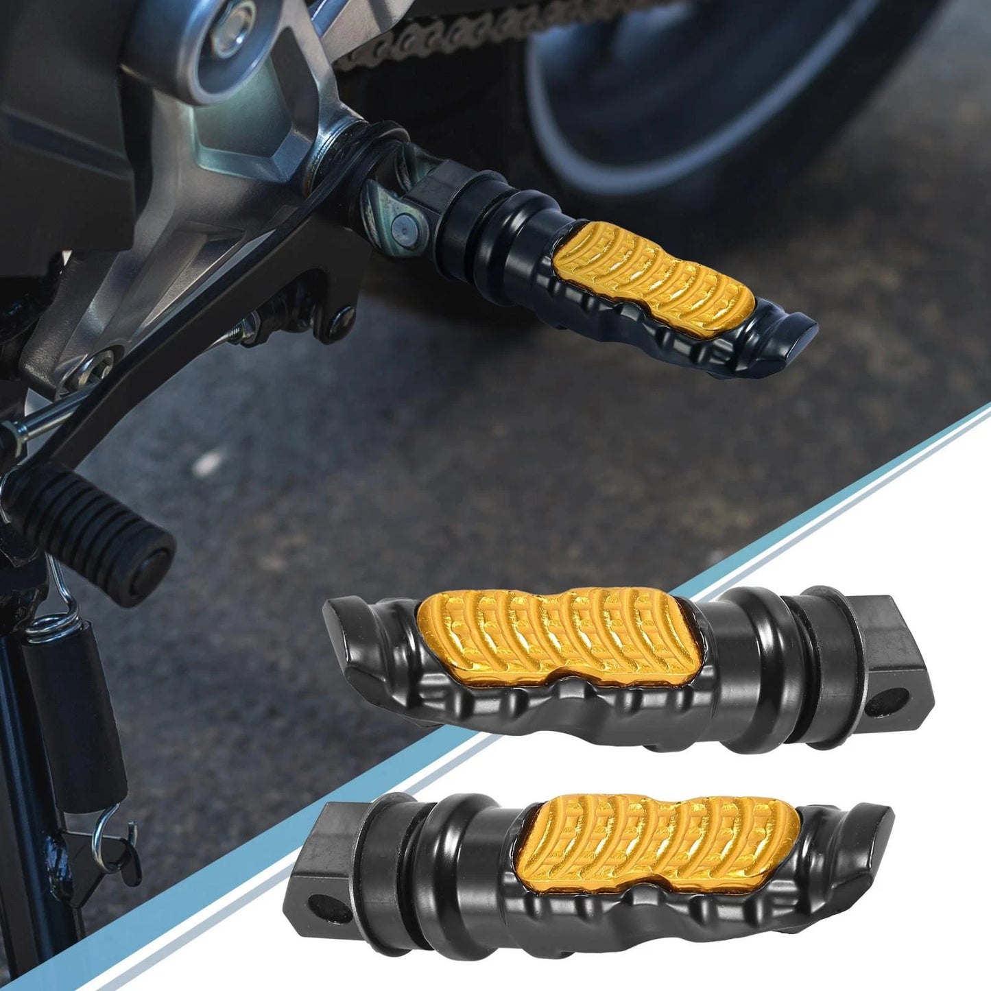 1 Pair 8.5mm Aluminum Aolly Rearsets Footrest Footpeg Gold Tone for Motorcycle