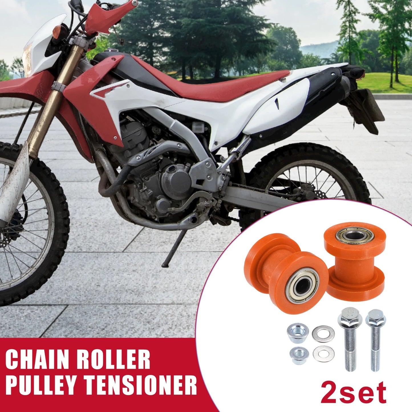 8mm 10mm Chain Roller Pulley Tensioners for Motorcycle Mini Bike Orange