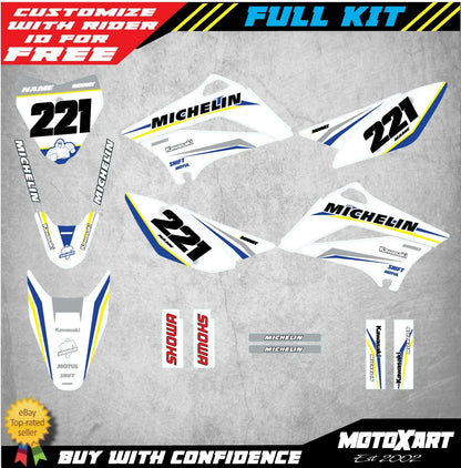 Custom Graphic Kit for Kawasaki KLX 110 (2010-2020) - DELTA WHITE STYLE Decals