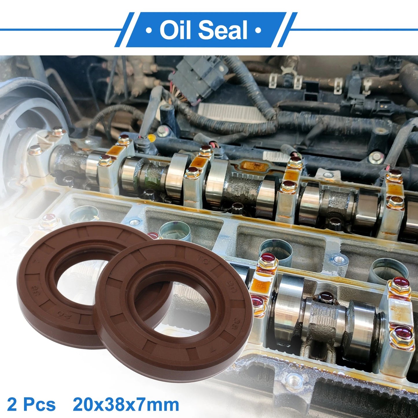 Oil Seal 2 x 20x38x7mm Brown Rotary Shaft Seal FKM for Make Model