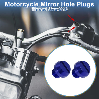 Motorcycle Mirror Hole Plugs Right Hand M10x1.25 Blue Screws for Motorcycle