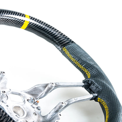 Carbon Leather Yellow Steering Wheel for Porsche 911, 718, Boxster, Cayman, Macan (2016-2023)