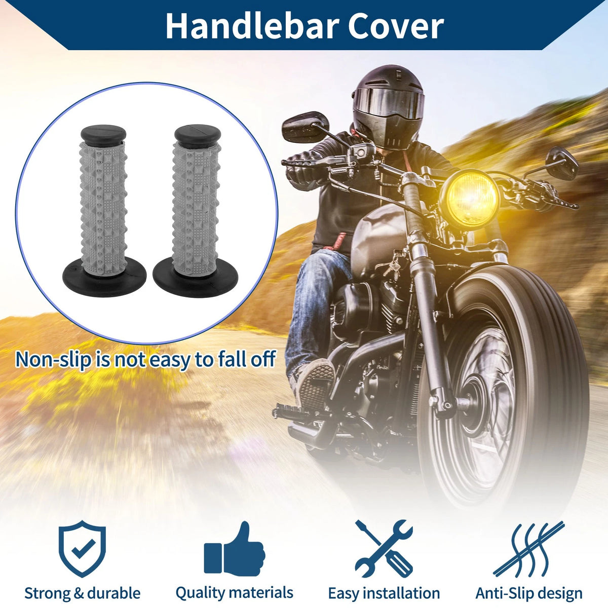 22 x 24 mm Hand Grips Cover for Motorcycle - Soft Rubber Black