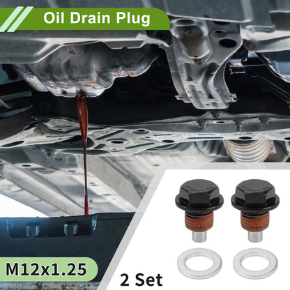 2 x M12x1.25 Aluminum Oil Drain Plug W/ Gasket for Car/Motorcycle