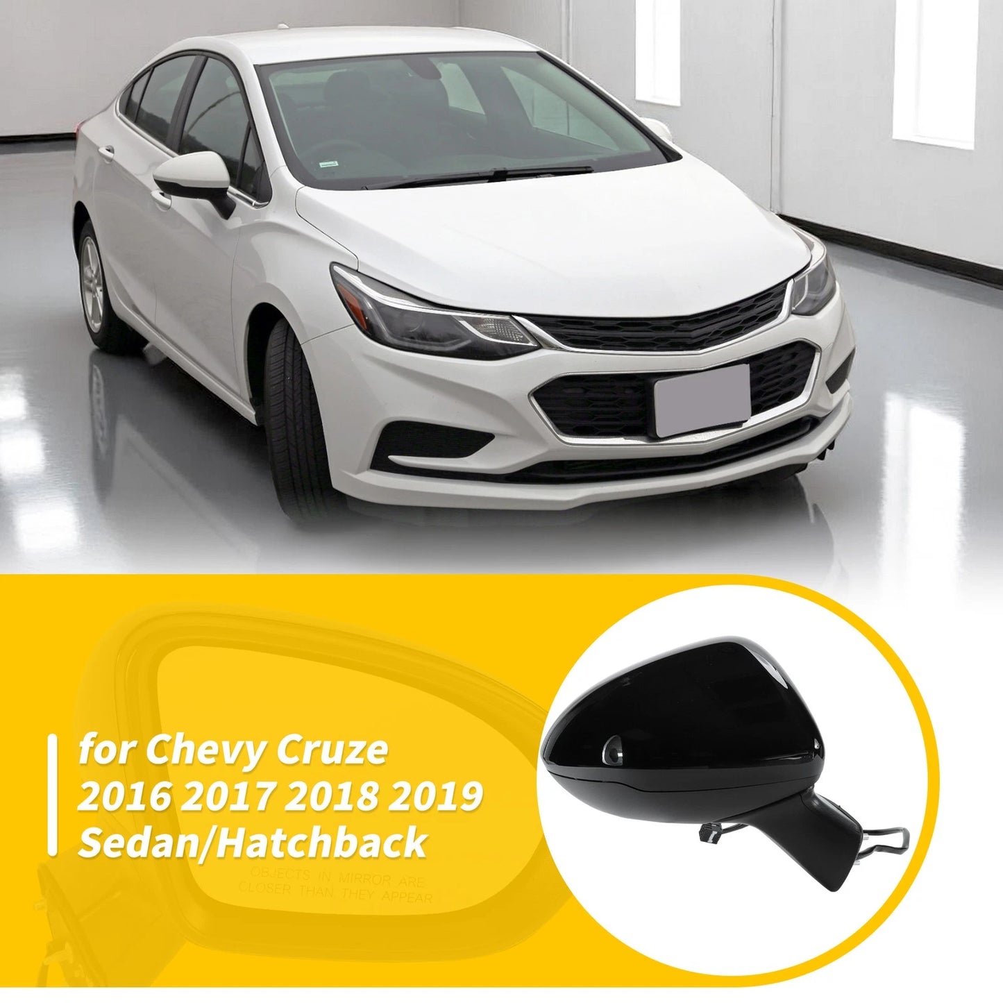 Right Passenger Side Door Mirror Gloss Black for Chevy Cruze (2016-2019)