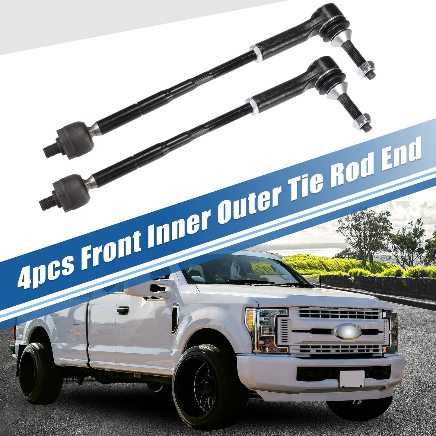 4 x Front Inner Outer Tie Rod End Links Kit for Ford Flex, Lincoln MKS (2009-2019)