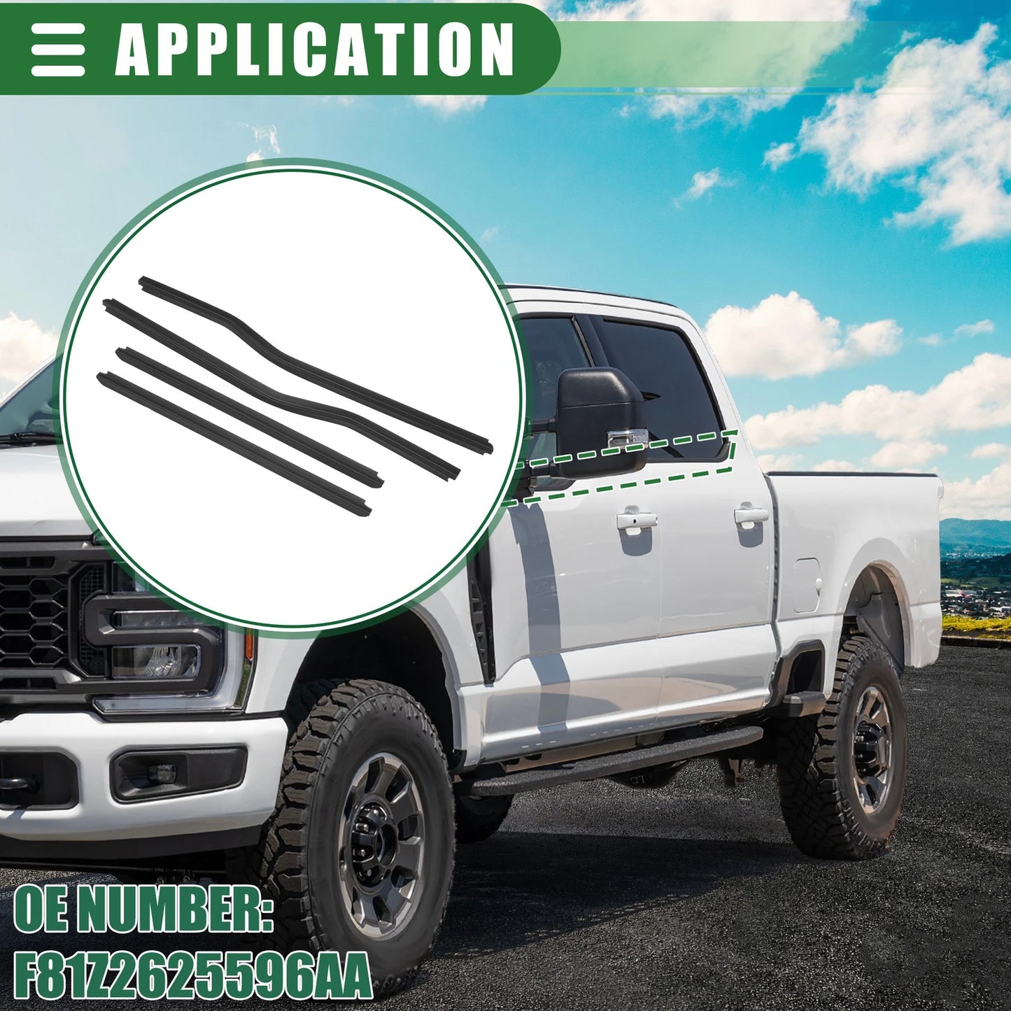 Window Weatherstrip for Ford F-250 2013-2016 Rubber Seal Black 2 x Pieces