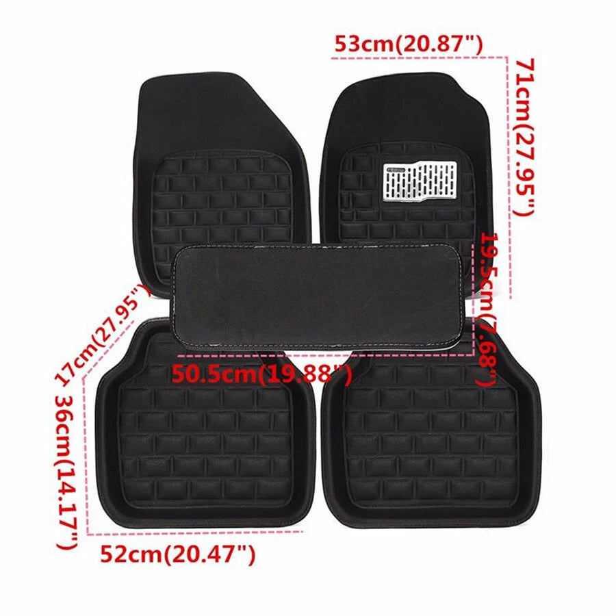 5 x Black PU Leather All Weather Car Floor Mats for Front & Rear