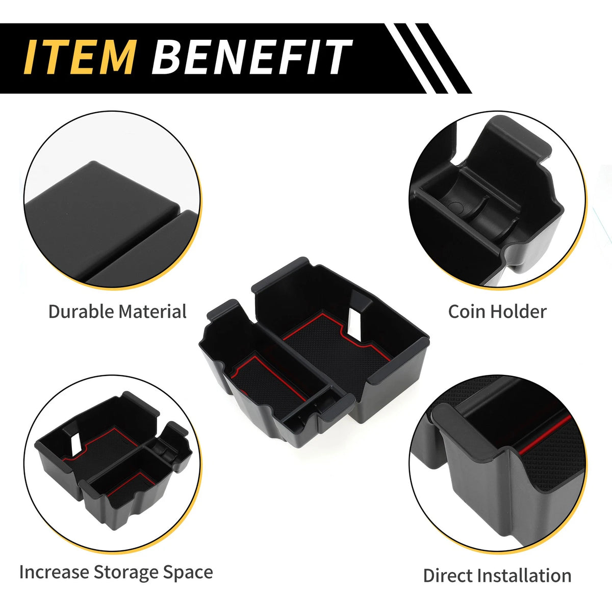 Center Console Organizer Tray for Jeep Wrangler JL JLU (2018-2022) Black Red