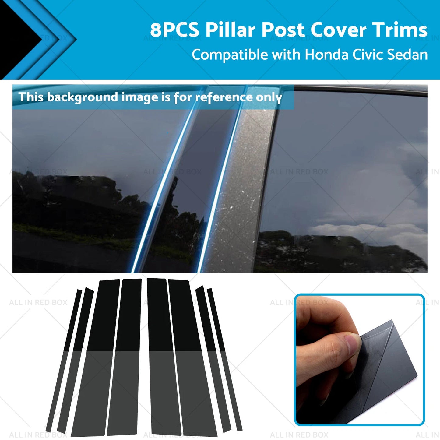 8x Black Pillar Post Covers for Honda Civic Sedan (2012-2015)
