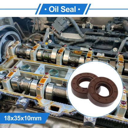 Oil Seal 18x35x10mm 2 x Seal Ring Rotary Shaft FKM Brown for Automotive