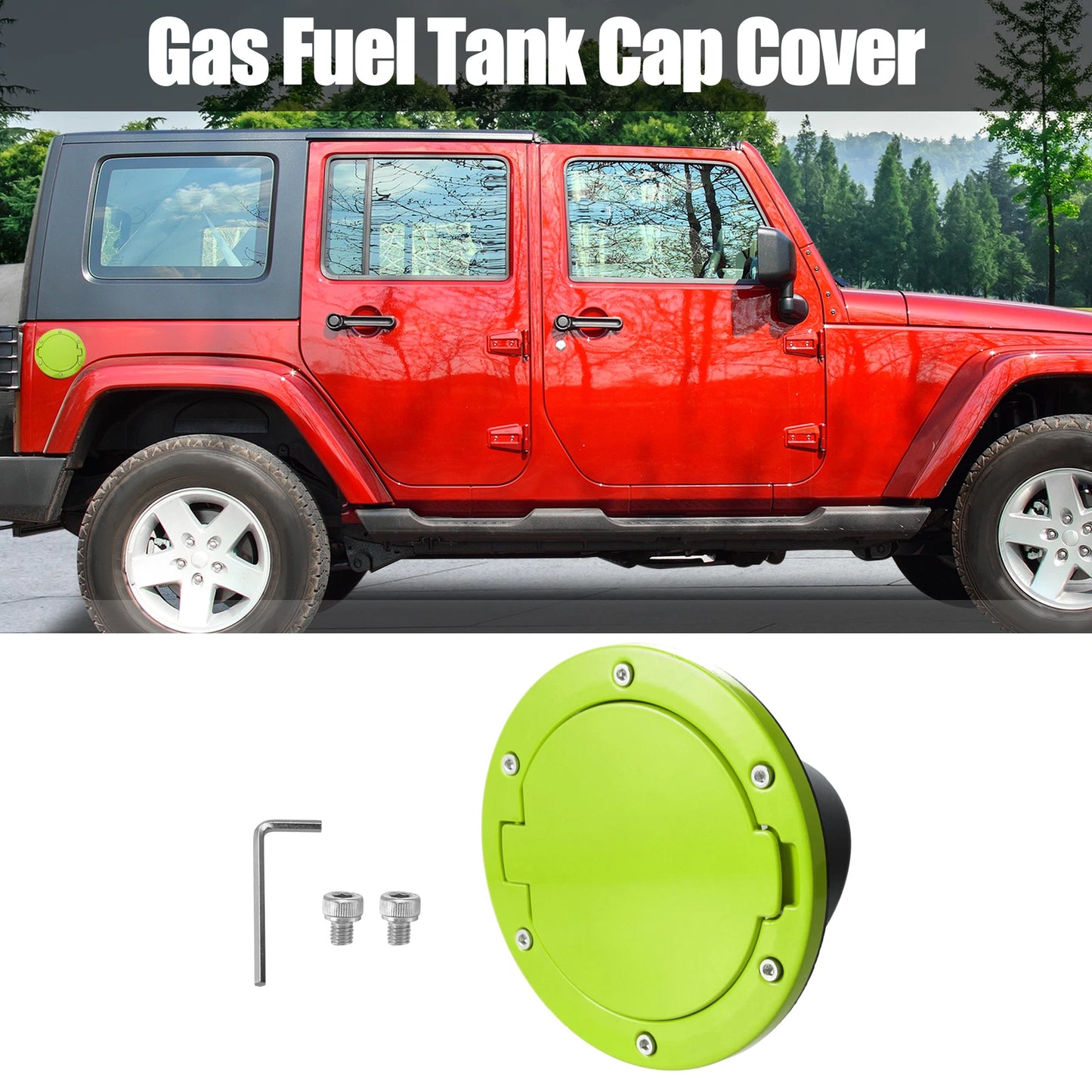 Green Aluminum Alloy Gas Fuel Tank Cap Cover for Jeep Wrangler (2007-2017)