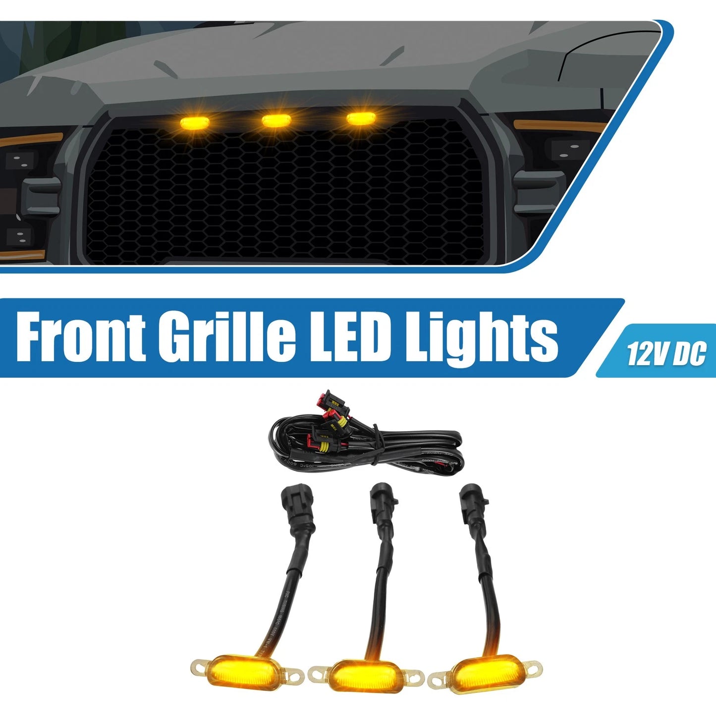Grill LED Light Set for Ford F150 F250 F350 (2015-2023) Amber Black